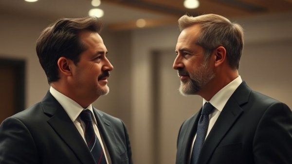 Two men discussing indoors in formal attire, U.S. crime reports context.