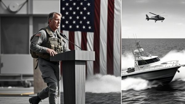 Military, political, and surveillance elements in a composite image, U.S. citizens or drug traffickers theme.