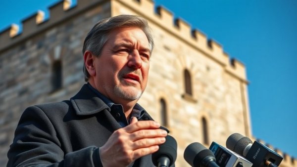 Texas news: Man speaking at microphones outside building
