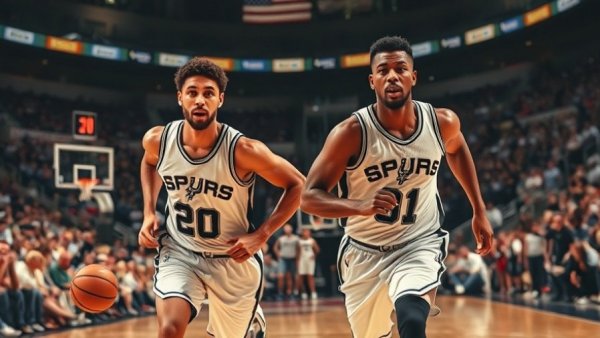 Spurs intense game moment against Cleveland, players sprinting.