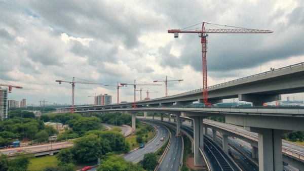 San Antonio traffic news: highway construction with overpasses and cranes.