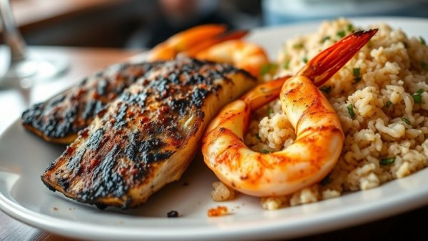 Delicious blackened seafood dish in Dallas entertainment dining.