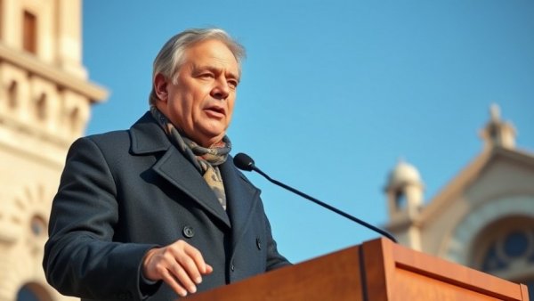Middle-aged man giving outdoor speech related to Texas AG Ken Paxton lawsuit.