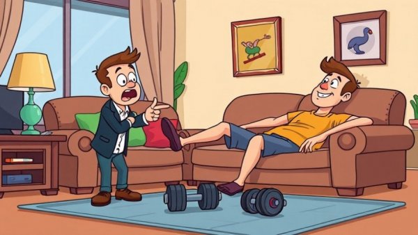 Exercise alternatives for busy adults: humorous scene with man lounging.
