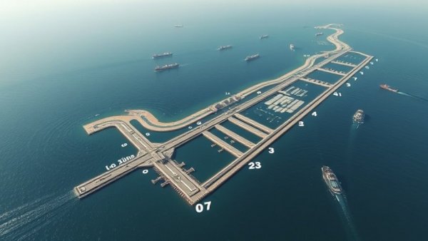 Aerial view of Ike Dike project with labeled structural elements.