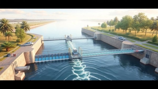 Illustration of Ike Dike project design contracts showing waterway barrier system.