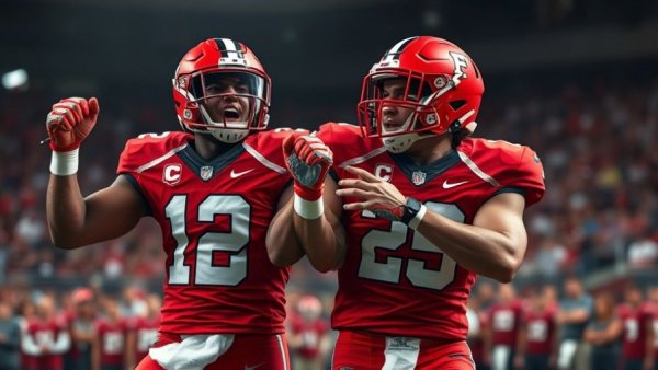 Texas Tech players celebrating in a football game.