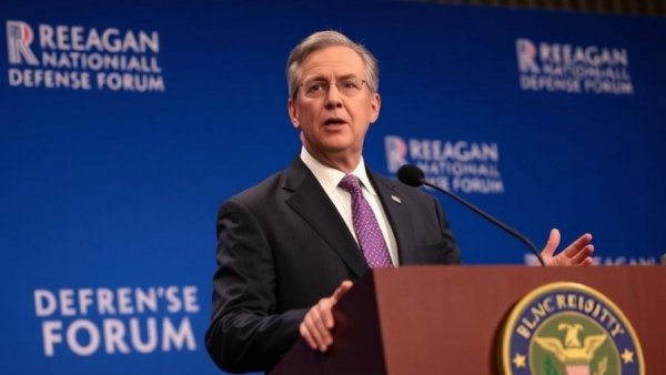 Speaker discussing Trump's Anti-Narcoterrorism Operations at the Reagan Forum.