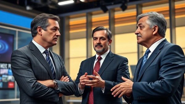 Three men in a news studio discussing government shutdown risk.