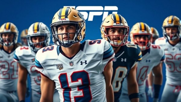 College football players in team uniforms, Championship Saturday college football.