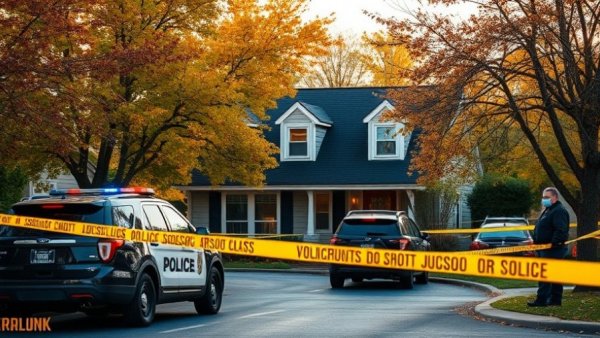 Georgetown house scene with police tape and patrol cars, potential double homicide.