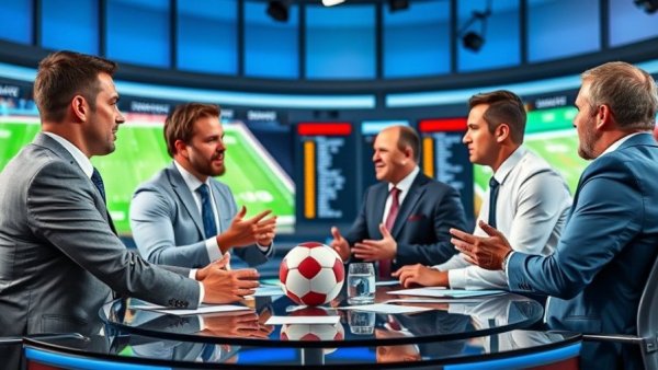 Sports analysts discussing College Football Playoff predictions in a studio.