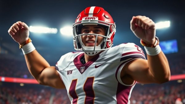 Indiana's Perfect 13-0 Season celebration with player in focus.