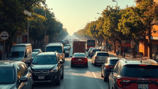 Heavy traffic on Bissonnet Street with various cars under sunlight.