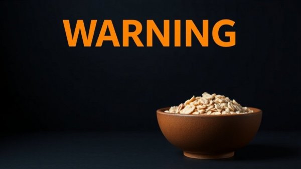 Oatmeal in a bowl with a health warning about cancer risks.