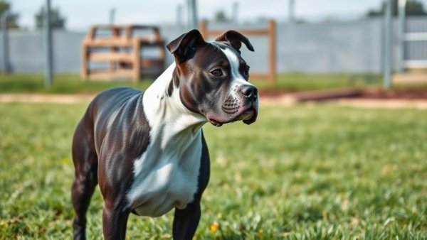 Robbie, a long-term shelter pet in San Antonio, standing alert outdoors.