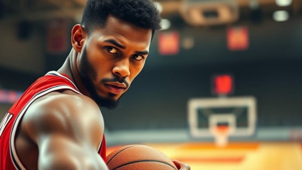 NBA Top Plays Recap: Focused basketball player in red jersey with ball.