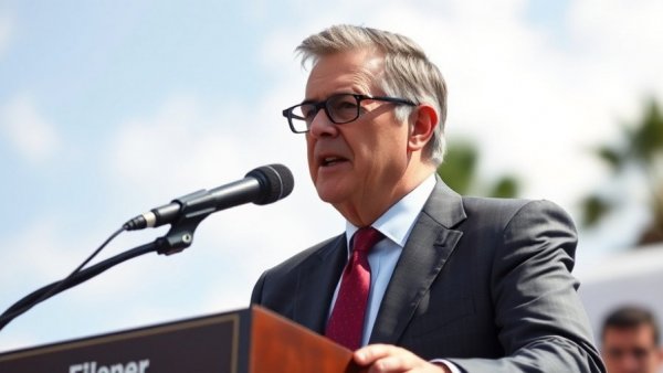 Texas politics news: Man in a suit speaking at outdoor event.