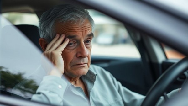 Older person distressed while driving, mild cognitive impairment context.
