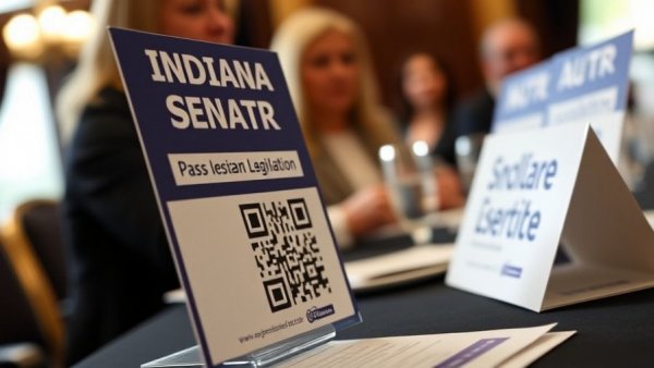 Indiana congressional redistricting advocacy sign with QR code.