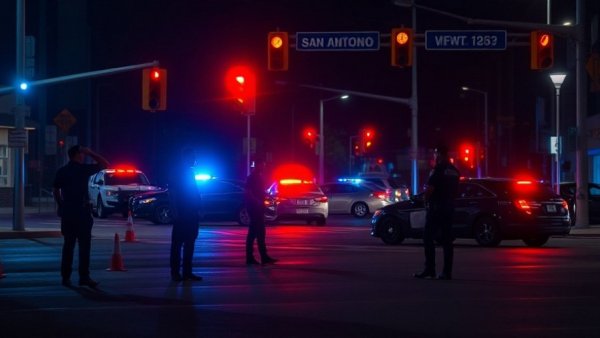 San Antonio pedestrian accident scene at night with police presence.