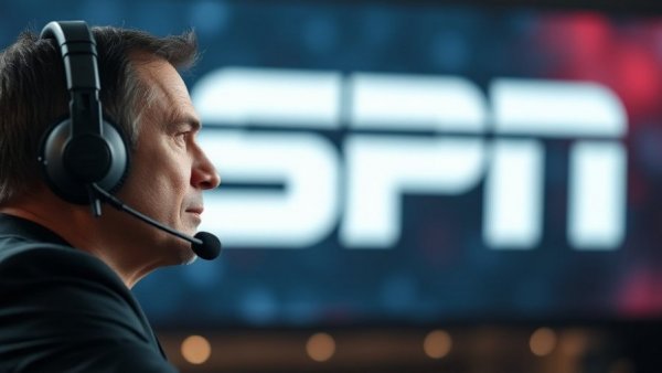 Focused sports commentator discussing College Football Playoff selections.