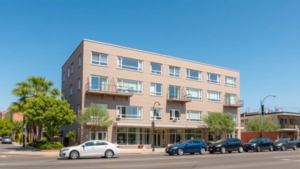 Affordable senior living Houston apartment complex exterior view.