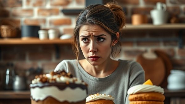 Woman struggling with Mounjaro Tirzepatide food cravings in kitchen.