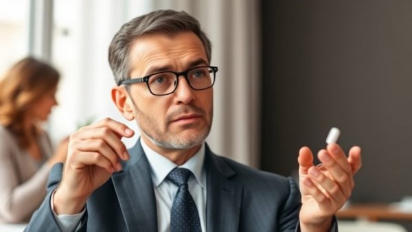 Man evaluating the effectiveness of statins, holding a pill.