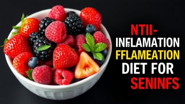 Mixed berries bowl promoting anti-inflammation diet for healthy aging tips.