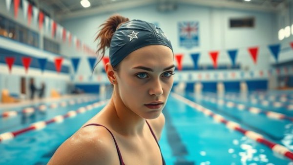 Swimmer poised at 2025 Winter Junior Championships, ready to dive.
