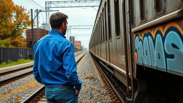 Milby High School safety changes inspection scene with train and man.