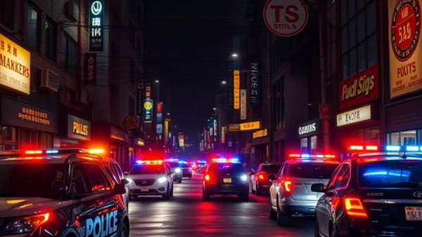 Emergency vehicles on a Houston street, nighttime incident, police presence.