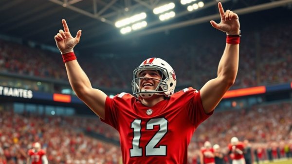 Texas Tech vs BYU Football Championship Analysis: Player celebrating in vibrant stadium.
