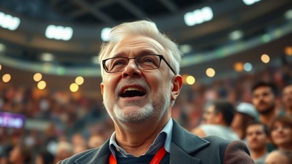 Excited man cheering at Tulane stadium event, Cody Orgeron Tulane CFP.