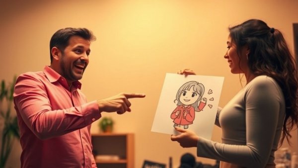Do you know ball scene with man pointing at cartoon drawing