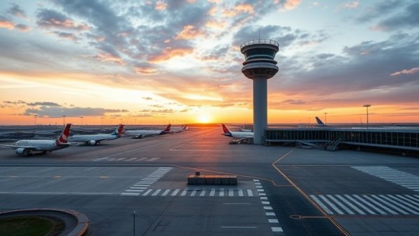 Austin Airport expansion shows runways and planes at sunset.