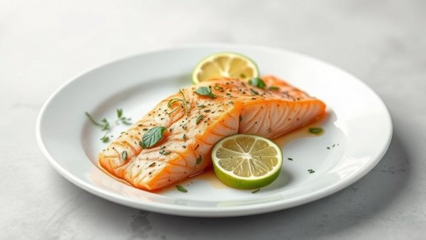 Fresh salmon meal with lime slices for IBS-friendly diet.