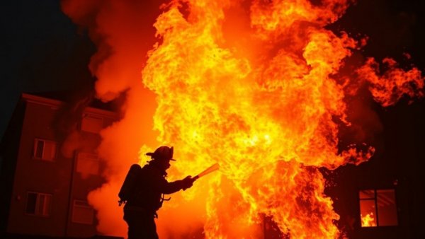 Firefighter battling intentionally set apartment fire at night