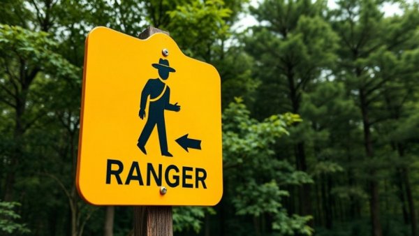 National park ranger station sign in a woodland area, highlighting next-gen 911 systems national parks.