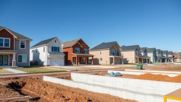 Suburban homes and construction site related to Texas property tax relief.