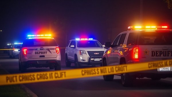 Deputy vehicle during traffic stop at night with crime scene tape.