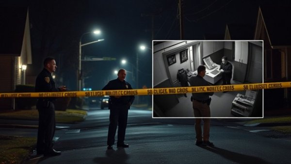 Houston police shooting investigation scene with officers and suspect inset.