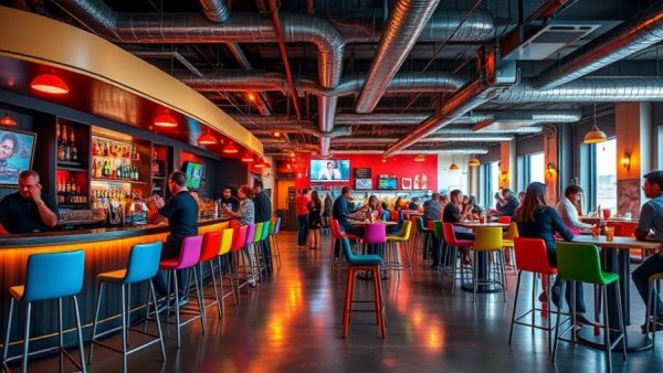 San Antonio nightlife venue featuring colorful modern bar.