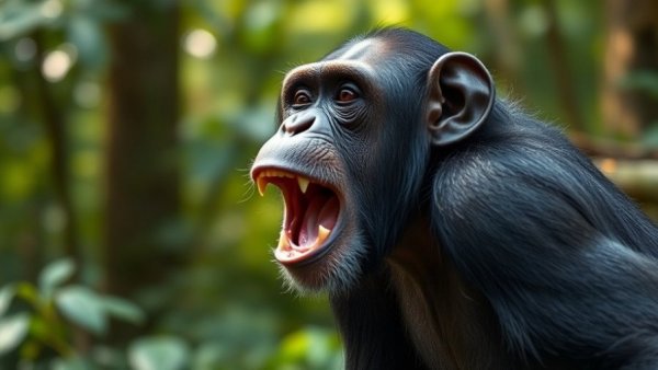 Chimpanzee communicating in the forest, referencing human brains light up for chimp voices.