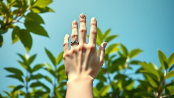 Reaching hand with rings against blue sky, suggesting a post-divorce glow-up.