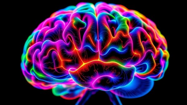 Multi-colored brain scan showing hidden brain pathways in a detailed, vivid style.