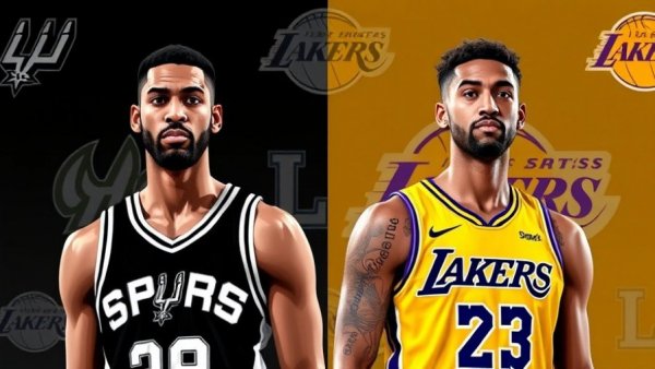 Spurs and Lakers players graphic as Spurs advance to NBA Cup semifinals