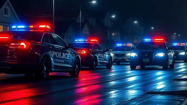 San Antonio police cars with flashing lights at night for crime reports.