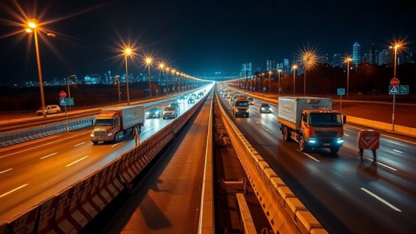 Austin traffic news: nighttime highway construction scene.